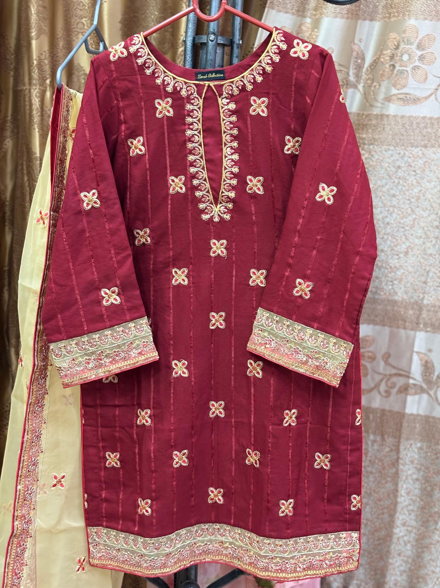 Alpine Velvet Maroon Embroidered  3 Pc