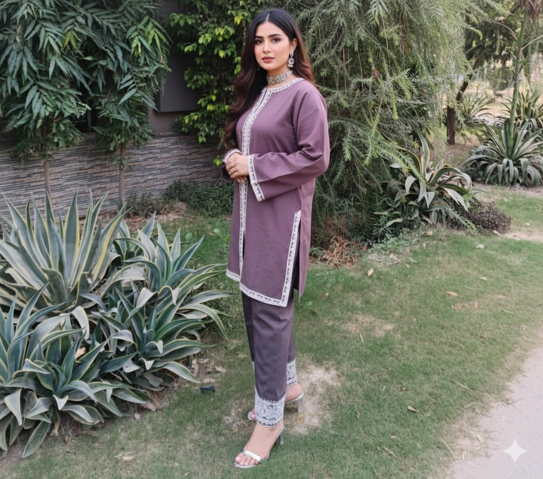 2PC EMBROIDERD GREY KHADDAR