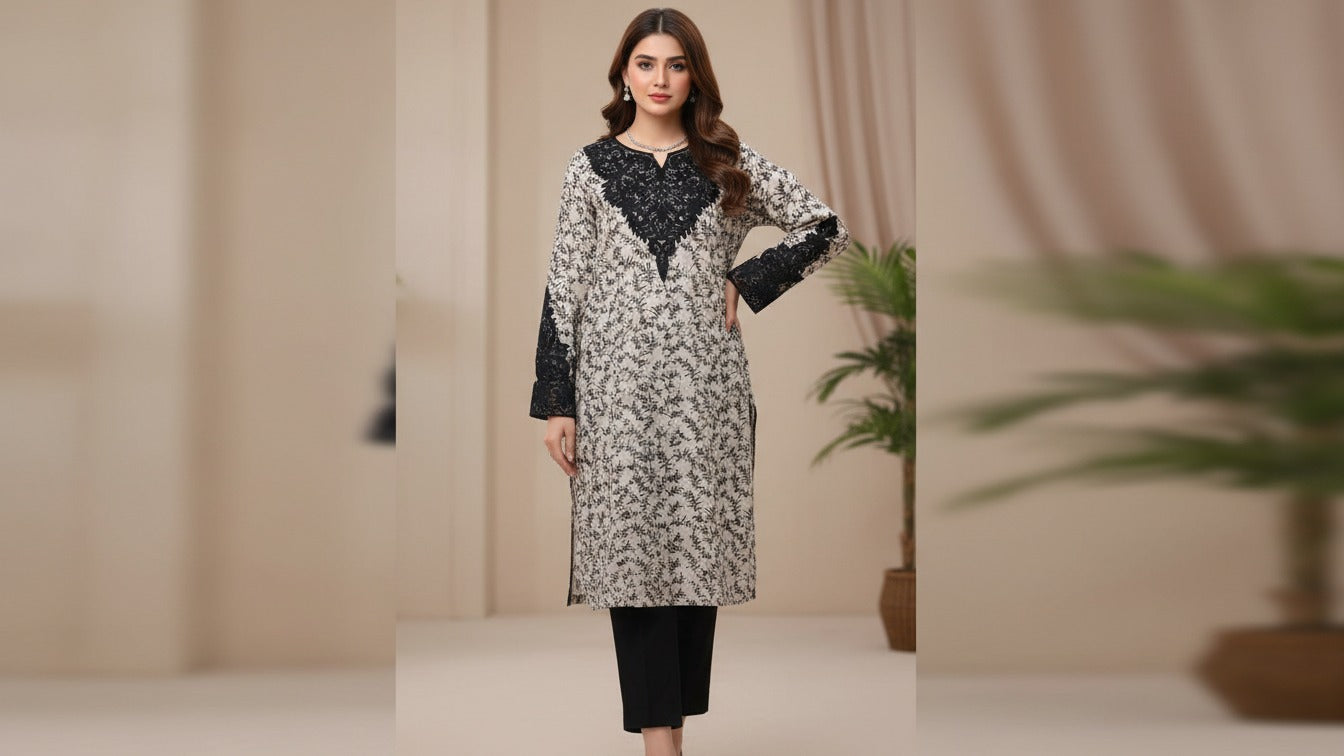 EMBROIDRED SILVER GREY SHIRT